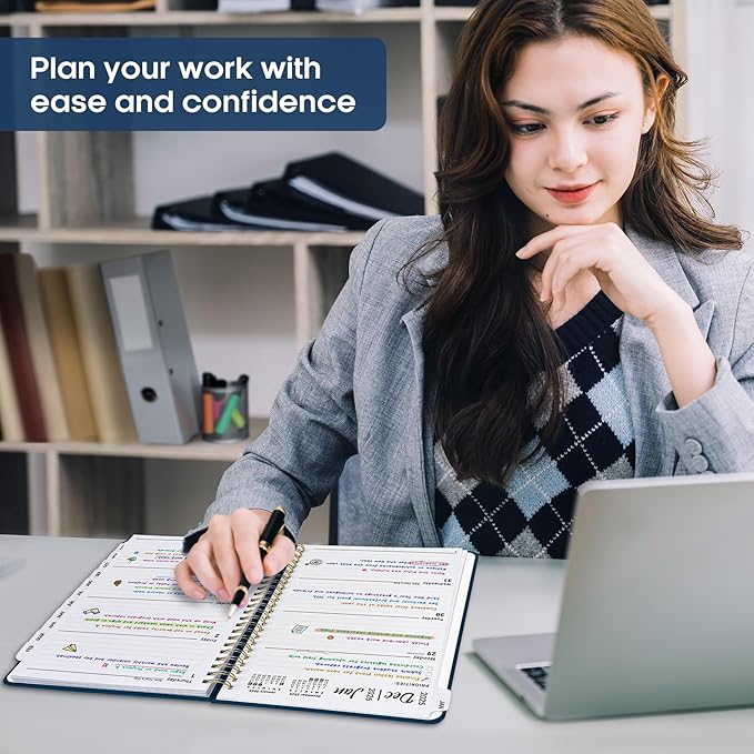 2026 Planner, Weekly and Monthly Calendar Planner Book, January 2026 - December 2026, Hardcover Spiral Planner with Monthly Tabs, Notes Pages, Perfect for Women & Men, A5 (6.4" x 8.5") - Navy