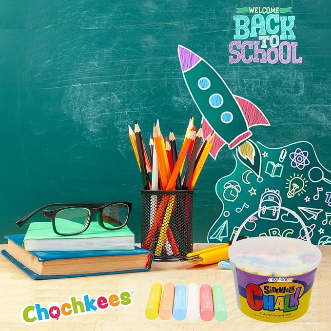 72 Jumbo Sidewalk Chalk, Jumbo chalk great for outdoor art, Sidewalk Chalk for Kids, 6 Assorted Neon Colored Chalk, Perfect For Party Favors, 4" Inches (2-Buckets, 72 Jumbo Chalk Sticks)