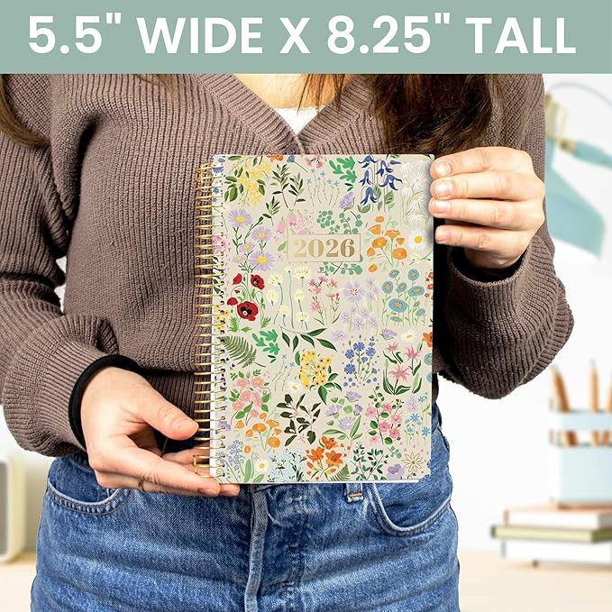 bloom daily planners 2026 Planner (January - December) Calendar Year Organizer - 5.5” x 8.25” - Weekly & Monthly Agenda Book with Stickers & Bookmark - Garden Party, Beige