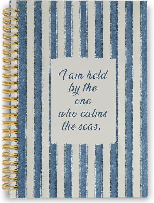 XPH Coastal Christian Spiral Notebook, Bible Verse Journaling Notebooks for Prayer, Blue Striped Religious Hardcover Journal for Writing 160 Pages 5.5 x 8.3 Inch, Christian Gifts for Women Men