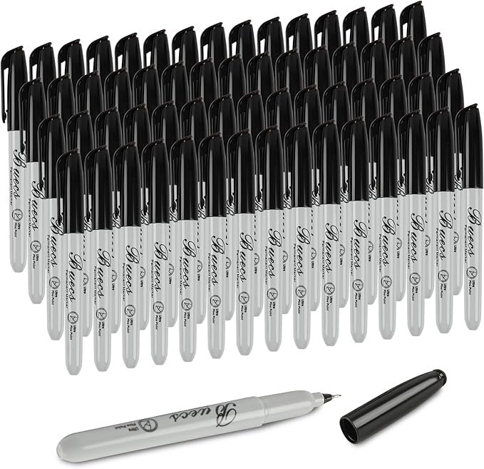 Permanent Markers, 60 Count Ultra Fine Point Black Permanent Markers, Works on paper, Plastic, Stone, Glass, Metal