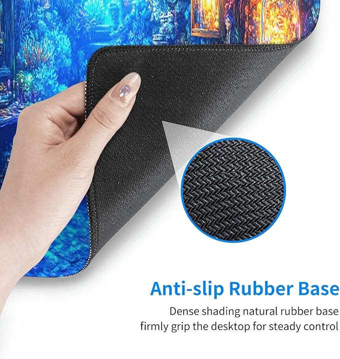 Magical Sea Mouse Pad 31.5 X 11.8 Inch Big Desk Rubber Base Stitched Edges Keyboard Pad XXL Mouse Mat for Home Game and Office