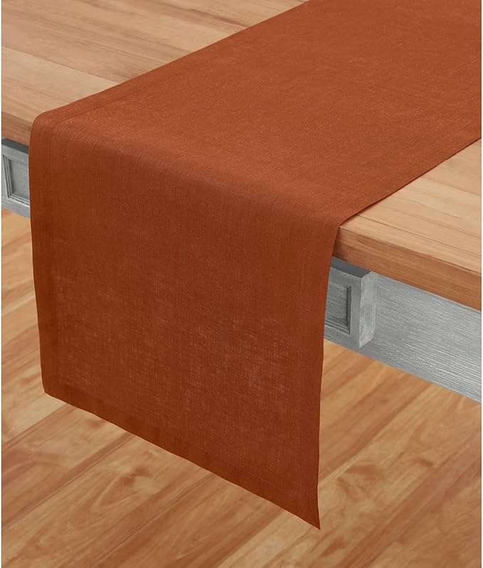 Solino Home Linen Cinnamon Table Runner 72 Inches Long - 100% Pure Linen 14 x 72 Inch Table Runner for Dining, Dresser, Fall, Autumn, Winter, Thanksgiving - Fete