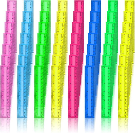 Teling 192 Pack Rulers Bulk for Classroom Transparent Colorful Metric Rulers with Inches and Centimeters 8 Colors for Kids Back to School Supplies(6 Inch)