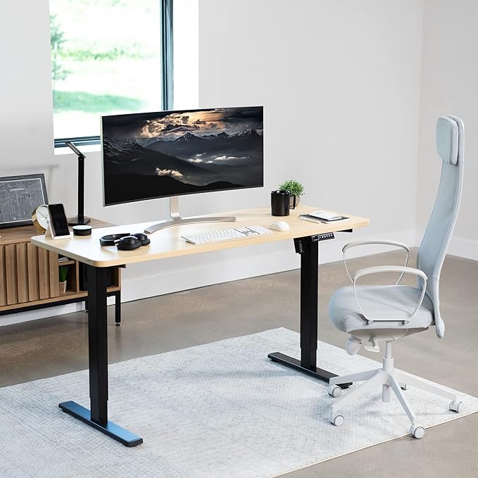 VIVO Electric 60 x 24 in Standing Desk, Memory Height Adjustment, 1B Series, One-Piece Light Wood Top, Black Frame, DESK-KIT-1B6C