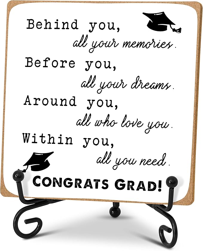 Graduation Decorations, Graduation Gifts for Class of 2026, Inspirational Desk Decor Wood Plaque with Stand, Congrats Grad Gift for Senior College Graduated Women Girl-A31