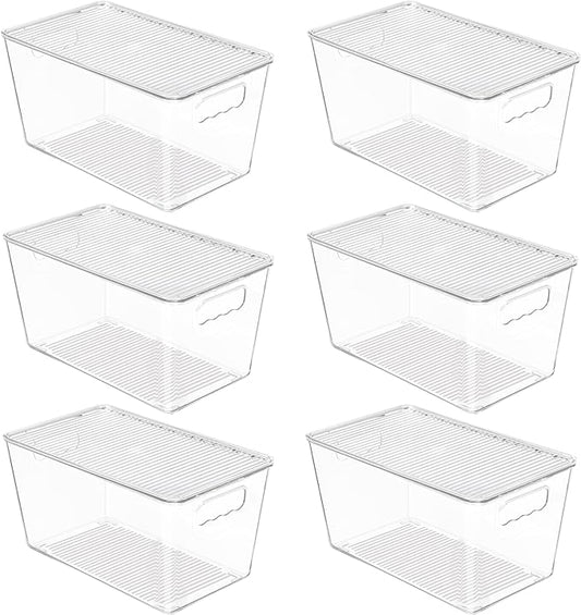 Vtopmart 6 Pack Clear Stackable Storage Bins with Lids, Medium Plastic Containers with Handle for Pantry Organizer and Storage,Perfect for Kitchen,Fridge,Cabinet, Closet,Bathroom Organization