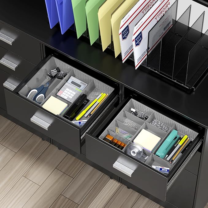 Simple Houseware Drawer Organizer Tray with 9 Adjustable Compartments, Gray