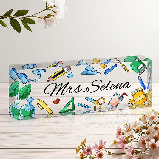 Ship Next Day Personalized Name Plate for Desk, Custom Acrylic Desk Name Sign, Office Appreciation Gifts for Women Men Coworkers Boss Teacher Employee (Teacher)