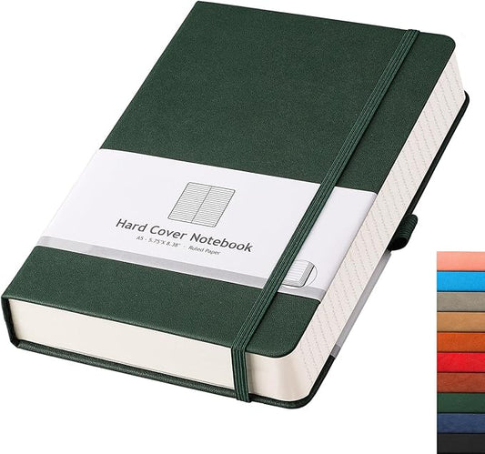 AHGXG Lined Journal Notebook - 320 Numbered Pages Thick Journal for Women A5 Notepad College Ruled, 100gsm Paper, Leather Hardcover, for Men Writing Work Office School, 5.75'' X 8.38''-Green