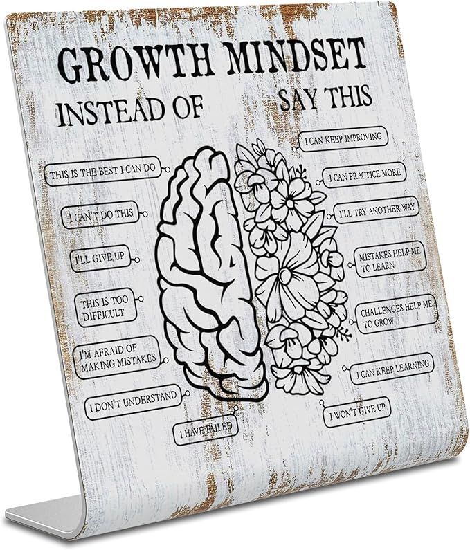 TRCENDE Growth Mindset Definition Plaque Desk Decor Office Shelf, Funny Work Colleague Gifts for Men Women, Mental Health Therapy Office Motivational Decor XUV112