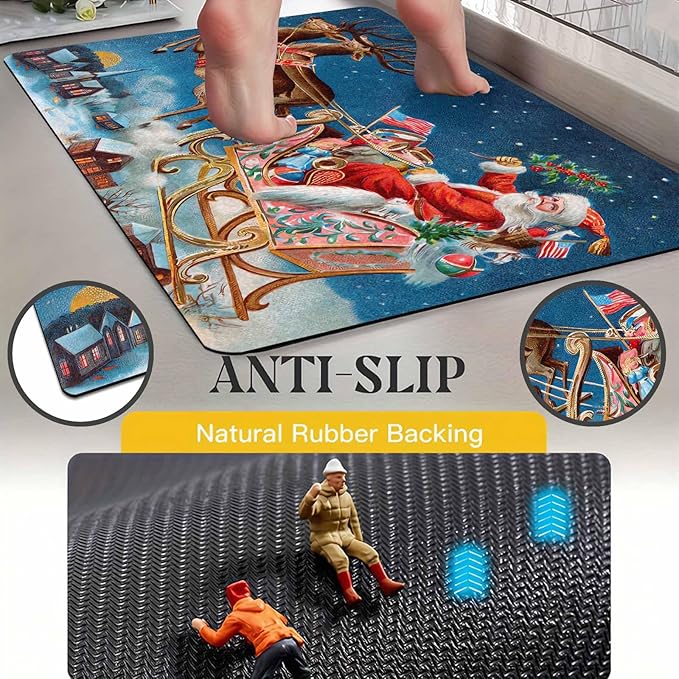 InterestPrint Christmas Reindeer Santa Claus Door Mat Indoor Outdoor, Non-Slip Rubber Christmas Doormat Inside Outside Entrance Welcome Floor Mat for Home Holiday Decor, 16" x 24" Inch