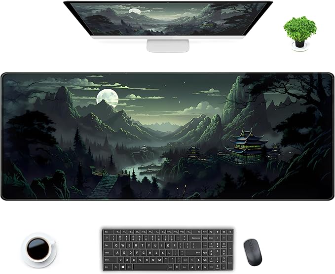 Green Mouse Pad Natural Moon Desk Mat Mousepad XL Large Extended Desk Pad Anime Mountains Desk Matt for Desktop, Laptop Computer Keyboard Mouse Mat for Women Office Decor Accessories 31.5x11.8 in