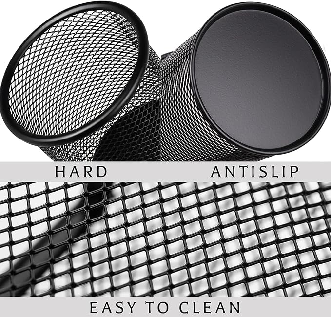 Pen Holder Mesh Pencil Holder Metal Pen Holder Pencil Holder for Desk Office Pen Organizer Black, 8 Pack