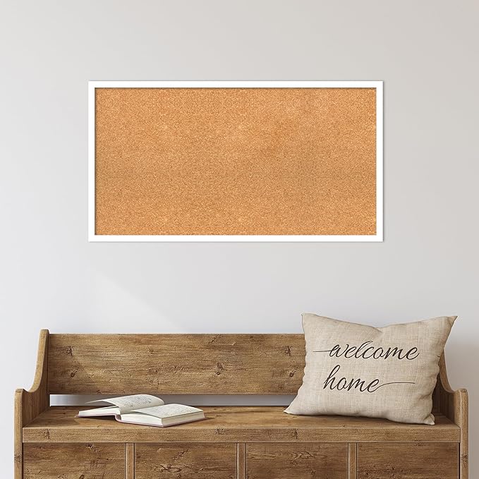 Amanti Art Natural Cork Board for Wall, 19x35 Vision Board with White Frame, Large Corkboard Office Decor for Home Organization, Modern Corkboard Pinboard to Display Items for Home Organization in