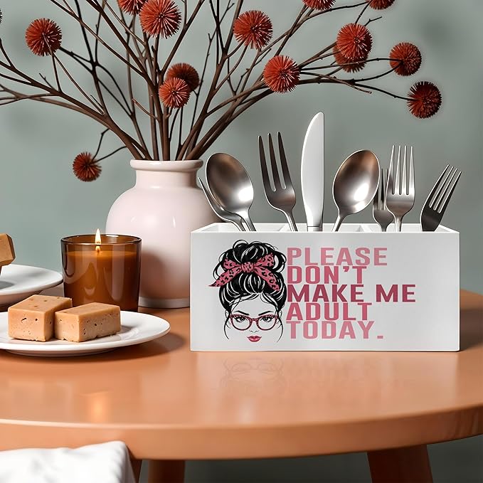 Funny Pencil Pen Holder for Desk, Funny Office Gifts for Women, Please Don't Make Me Adult Today Wooden Pencil Holder Organizer for Home Office Desk Accessories