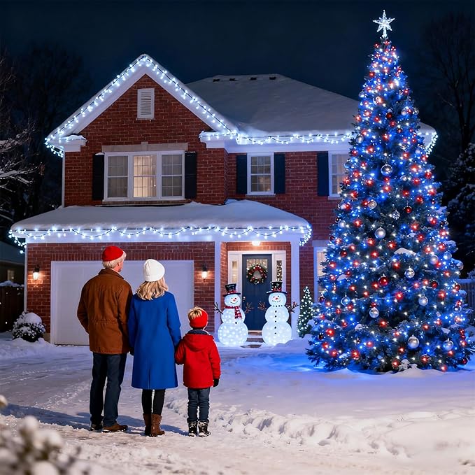 1500 LED Christmas Lights Outdoor with 12 Modes, 470FT Green Wire Christmas String Fairy Lights with Timer & Dimmable, Waterproof Twinkle Tree Lights for House Wedding Xmas Decor, Red White & Blue