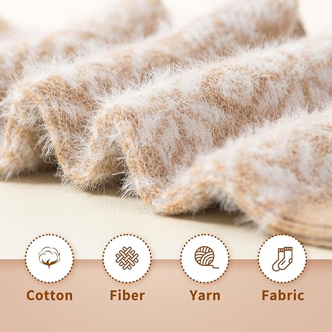 ICEIVY 5 Pair Fuzzy Cozy Socks for Women - Warm Comfy Soft Casual Home Sleep Winter Wool Socks - Gifts for Women