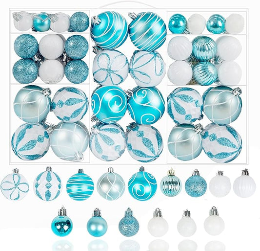 100Pcs Elegant Christmas Balls Set Christmas Tree Ornaments with Glitter and Patterns Bulk Ornaments for Tree as Festive Christmas Decor Xmas Ball Set Blue Silver