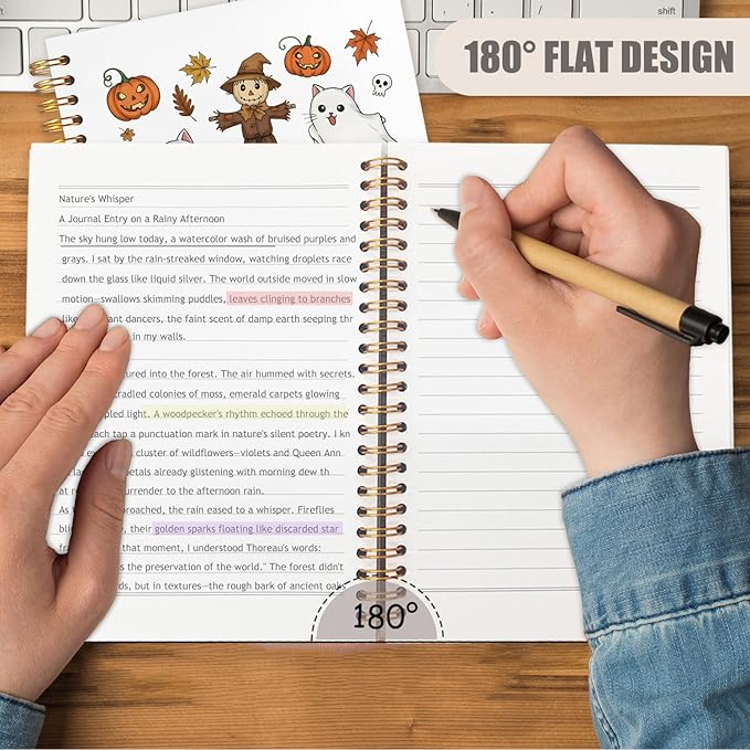 WUCHJ Halloween Notebook, Spooky Pumpkin Ghost Cat Bats Journal, Fall Maple Leaf Scarecrow Spiral Notebook Journal for Note Taking, Fall Halloween Office Supplies, 5.5x8.3 Inch