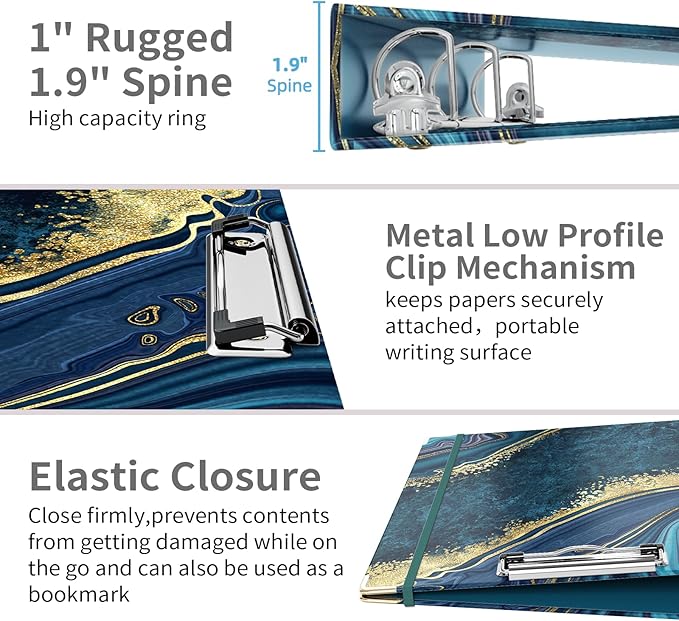 Ospelelf Binder with Clipboard 1 Inch, D Ring Binder for Letter Size (11" x 8.5") with Dividers, File Folder Labels, 3 Ring Binder with Storage for School and Office Supplies