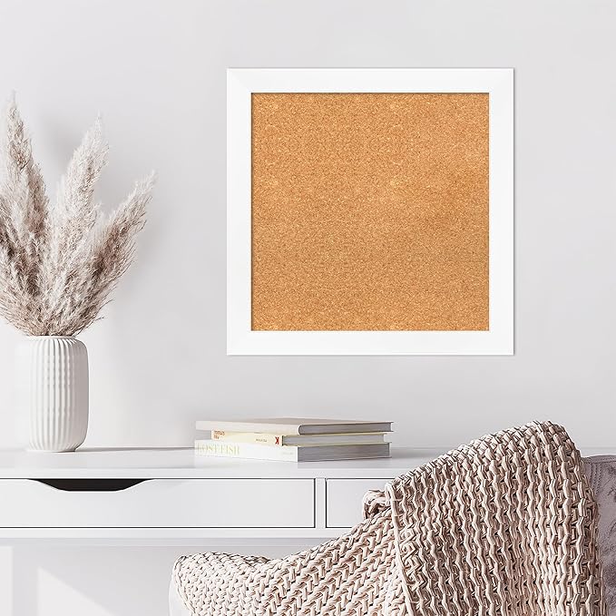 Amanti Art Natural Cork Board for Wall, 23x23 Vision Board with White Frame, Medium Corkboard Office Decor for Home Organization, Modern Corkboard Pinboard to Display Items for Home Organization in
