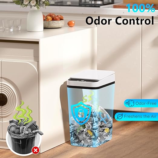 3Pack Bathroom Small Trash Can with Lid, 2.6 Gallon Touchless Automatic Garbage Can Slim Waterproof Motion Sensor Smart Trash Bin for Bedroom, Office, Living Room-White