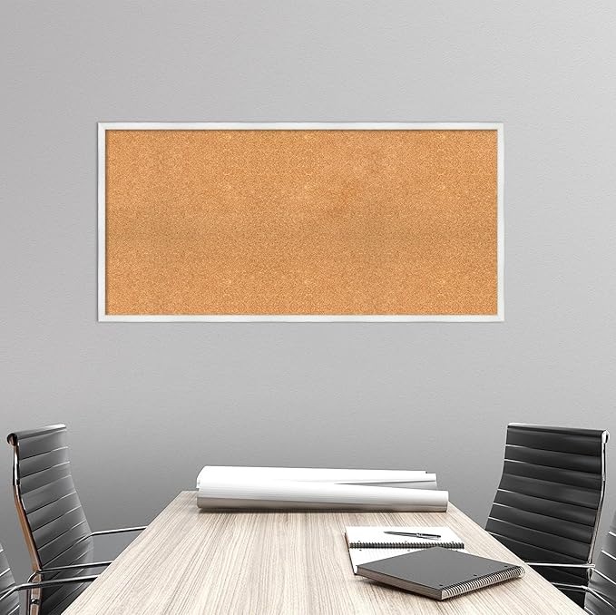 Amanti Art Natural Cork Board for Wall, 23x47 Vision Board with White Frame, Oversize Corkboard Office Decor for Home Organization, Country Rustic Corkboard Pinboard to Display Items for Home