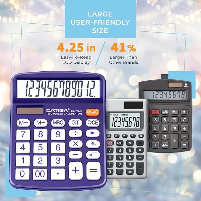 Desktop Calculator 12 Digit with Large LCD Display and Sensitive Button, Solar and Battery Dual Power, Standard Function for Office, Home, School, CD-2786 (Purple)