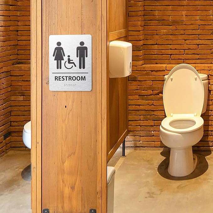 ADA-Mark Modern Restroom Sign for Business -2PK ADA Compliant Braille Bathroom Sign with Easy Installation - 6" W x 8" H