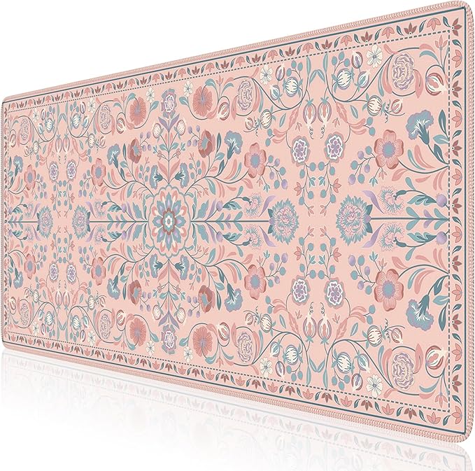 iCasso Desk Mat for Keyboard and Mouse, Large Mouse Pad, Desk Pad Mat, Anti-Slip Big Mousepad with Stitched Edges for Computer Desktop(Peach Pink)
