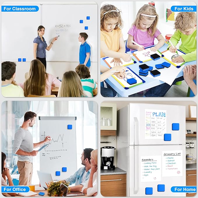 200 Pack Dry Erase Erasers, Mini Magnetic Dry Erase Eraser Bulk, Square Blue White Board Dry Erasers, Ideal Chalkboard Cleansers, Perfect for Kids Classroom, Home and Office (1.97 x 1.97 Inch)