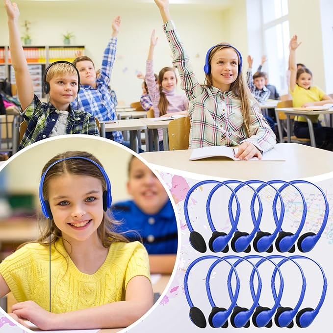 Xuhal 200 Pack Kids Headphones Bulk Classroom Headphones for Student with 3.5 mm Plug Wired On Ear for Church Christian Sunday School Library Children Teens Boys Girls Adults(Blue)