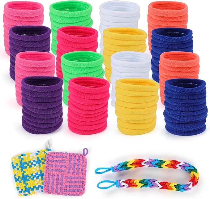 PREBOX Weaving Loom Loop Refill,7 Inch 288 Pcs in 8 Vibrant Colors, Potholder Loops, Loom Refill Loops Craft for Kids