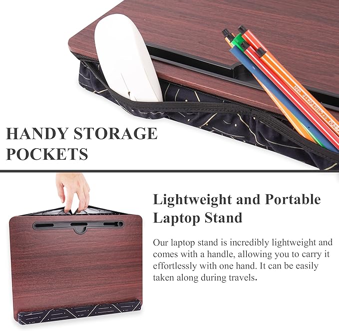 Lap Desk,Fits up to 15.6 inch Laptop Bed Table Computer with Soft Pillow and Storage Bag,Gaming Tray and Writing Tray on Bed for Home Office(2-Light Brown)