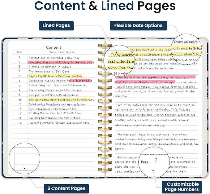 Taja Lined Spiral Notebook Journal for Work, 300 Pages Thick B5 (7.1"x10") College Ruled Journal for Women & Writing, Hardcover Notebook for Note Taking, Perfect for Office Home School, Rustic Bloom