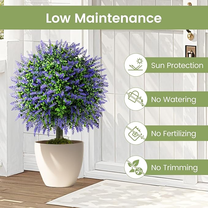 Goplus 22'' Artificial Wisteria Topiary Ball Tree, Set of 2 Faux Potted Plants Artificial Shrubs Bushes with Vivid Wisteria, Fake Evergreen Boxwood Topiary for Indoor Outdoor Home Front Porch Decor