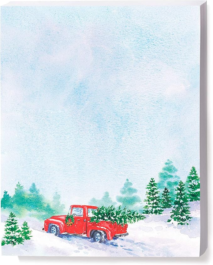 PaperDirect Vintage Holiday Cheer Border Paper, Snowy Hills with Pine Trees and Red Truck Carrying Christmas Tree, 8.5 x 11, Acid-Free, Ideal for Holiday Invitations, Cards, 100 Sheets