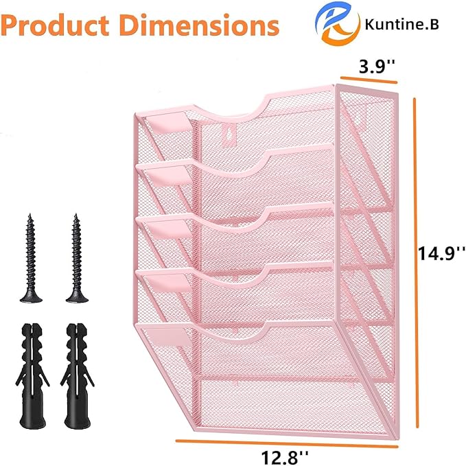 Kuntine.B Wall File Organizer Office Hanging Magazine Holder Wall File Organizer for Office Home (Pink, 5 Tier)