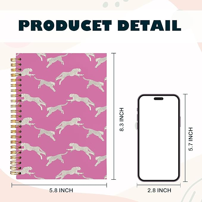BearCake Preppy Notebook, Leopard Cheetah Hot Pink Notebook, Leopard Print Gifts for Women, Preppy Journal, Leopard Print Office Supplies, Hardcover Spiral Notebook 5.5x8.3