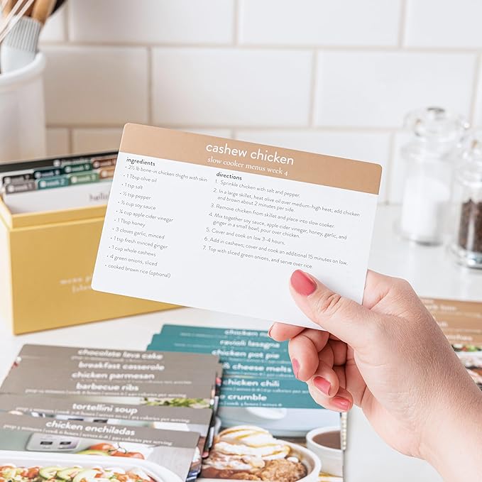 Meal Planner with 72 Photo Recipe Cards (Slow Cooker) - Weekly Menu Planner | Recipe Box | 12 Reusable Grocery Lists | 5 Blank Cards | Card Protectors | Easy Recipe Ideas with Pictures