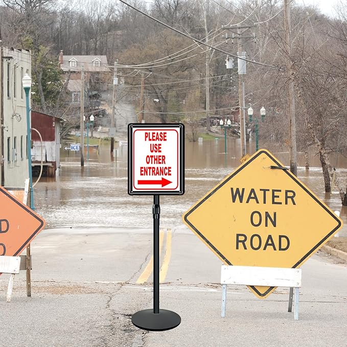 Heavy Duty Sign Holder Poster Stand 8.5"x 11" Floor Standing Sign Holder Adjustable Pedestal Sign Stand with Cast Iron Base for Display/ Advertisement (Black)