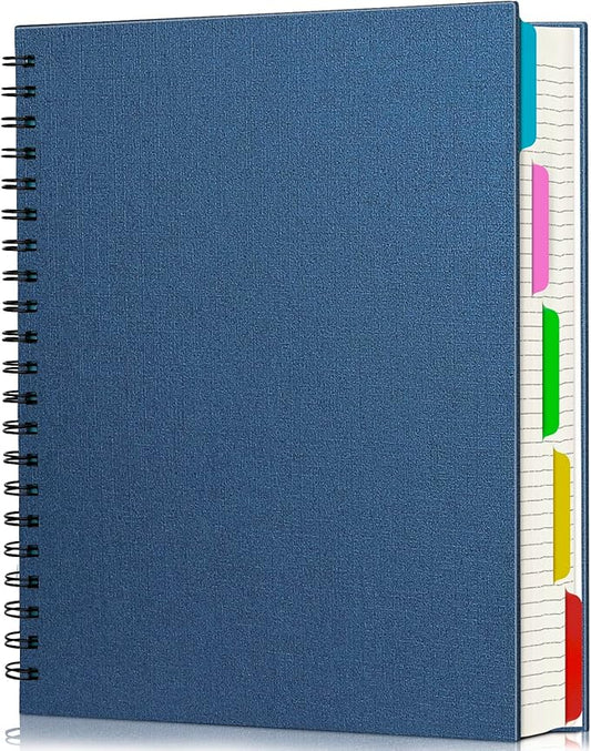 EUSOAR 5 Subject Notebook, 1pcs A4 11" x8-1/2 Spiral College Ruled Writing Pad, 100GSM 120Sheets/ 240Pages of Lined Paper, Thick Hardcover, for Journal Students, Office and Business, Royal Blue