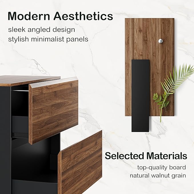 2 Drawer Lateral File Cabinet, 31w*28h Wood Filing Cabinet with Anti-tilt Mechanism, Home Office Storage Filing for Letter, A4 & Legal Size, Black Walnut