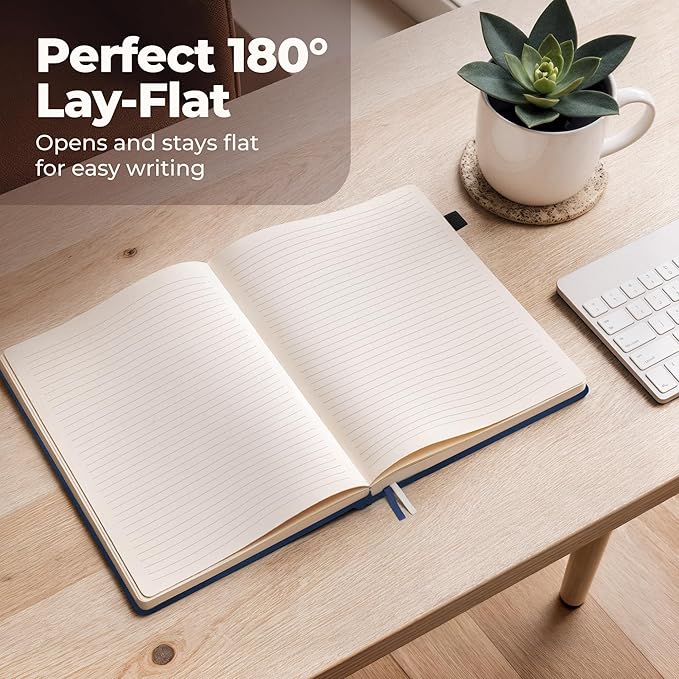 Classic Lined Journal Notebook 8.5x11" A4 Hardcover Leather - Blue - 200 Pages College Ruled Large with Sticky Tabs, Pockets, and Pen Loop for Writing and Journaling - Big Hardback Men and Women