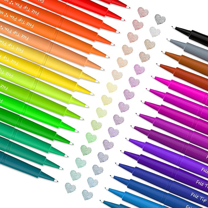 Lelix 30 Colors Felt Tip Pens, Medium Point Assorted Markers Pens For Journaling, Writing, Note Taking, Planner Coloring, Perfect for Art Office and School Supplies