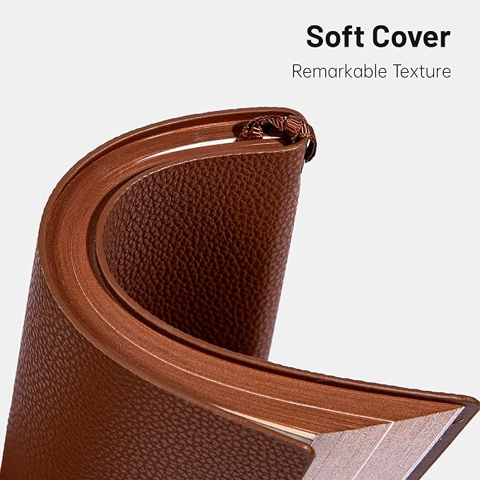 CAGIE Lined Journal Notebook for Men & Women,176 Pages A5 Medium Size Softcover Leather Journals for Writing,Travel,Business,Work & School, 100 GSM Thick Paper (5.7'' x 8.3'') (Brown)
