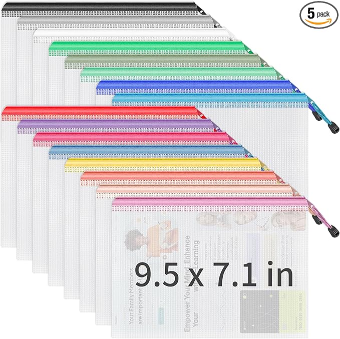 Umriox 16 Pack A5 Zipper Pouch, Mesh Bags with Zipper, Pencil Pouches, Zipper Bags for Puzzles, Office and Travel Supplies