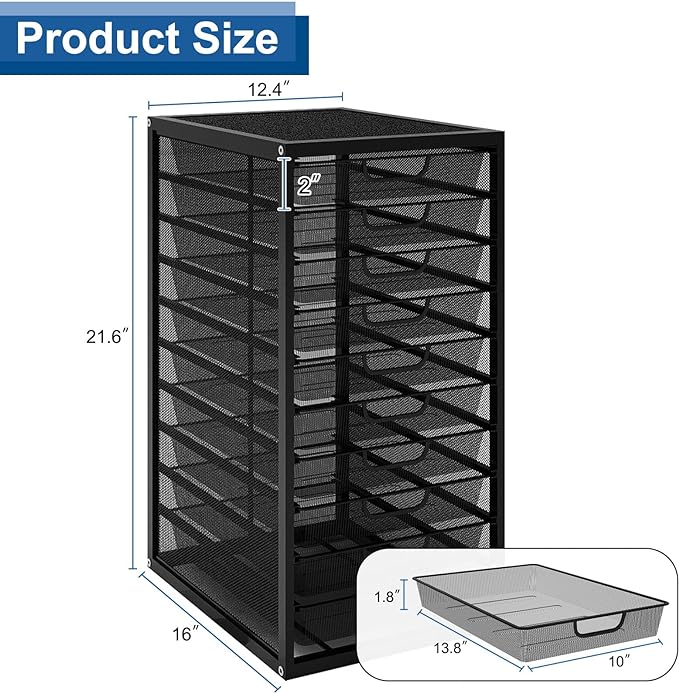 Natwind Mesh file organizer 10 drawers, Office Supplies Desktop Organizers and Accessories Stationery Storage, Paper Letter Tray, File Binder Organizer for Home Office School,Black