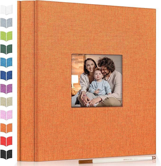 Photo Album Self Adhesive Scrapbook Album for 3x5 4x6 5x7 8x10 Pictures,120 Pages Linen Cover with Display Window DIY Photo Book,Ideal Gifts for Family Travel Wedding Baby